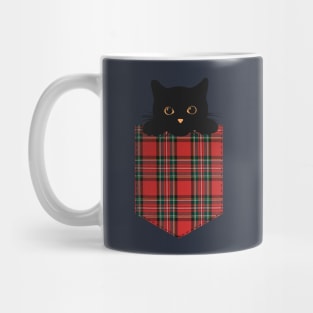 Black cat in plaid pocket Mug